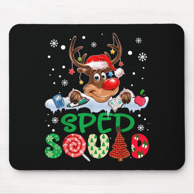 Mousepad Reindeer Santa Hat Sped Squad Teacher Funny Christ (Frente)