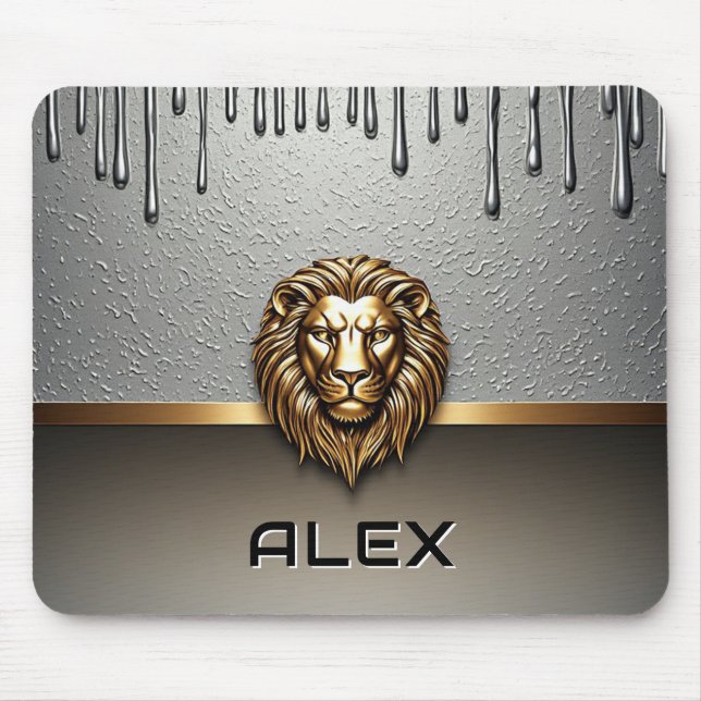Mousepad Relevo de Leão Dourado Com Textura Metálica 🦁 (Frente)