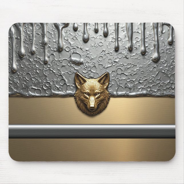 Mousepad Relevo de Lobo Dourado com Efeito de Gotejamento d (Frente)