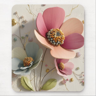 Mousepad Relevo Floral em Cerâmica Esculpida e Folha de Our
