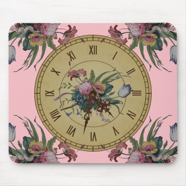 Mousepad Relógio Antigo com Flores (Frente)