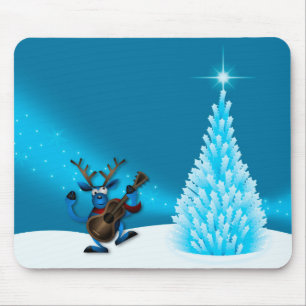 Mousepad Rena Dançando Guitarra Árvore de Natal Azul