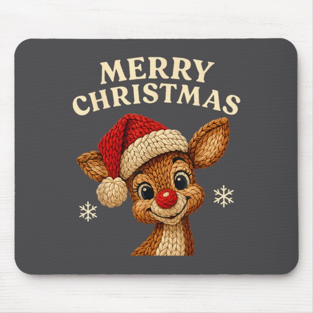 Mousepad Rena de Natal Crochê Fofo Feliz Natal Rena (Frente)