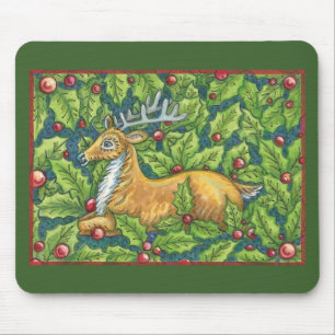 Mousepad Rena de Natal Fofo na Floresta com Azevinho