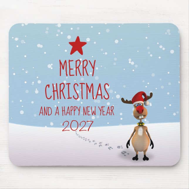 Mousepad Rena Fofa Natal Ano Novo Árvore 2026 (Frente)