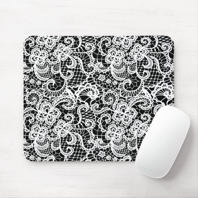 Mousepad Renda Branca No Preto (Com mouse)