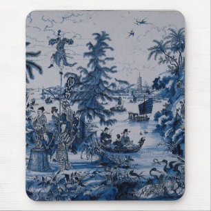 Mousepad Repro Chinoiserie Delft Blue e White Azulejo