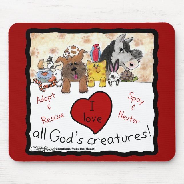 Mousepad Resgate de animais - Eu adoro todas as criaturas d (Frente)