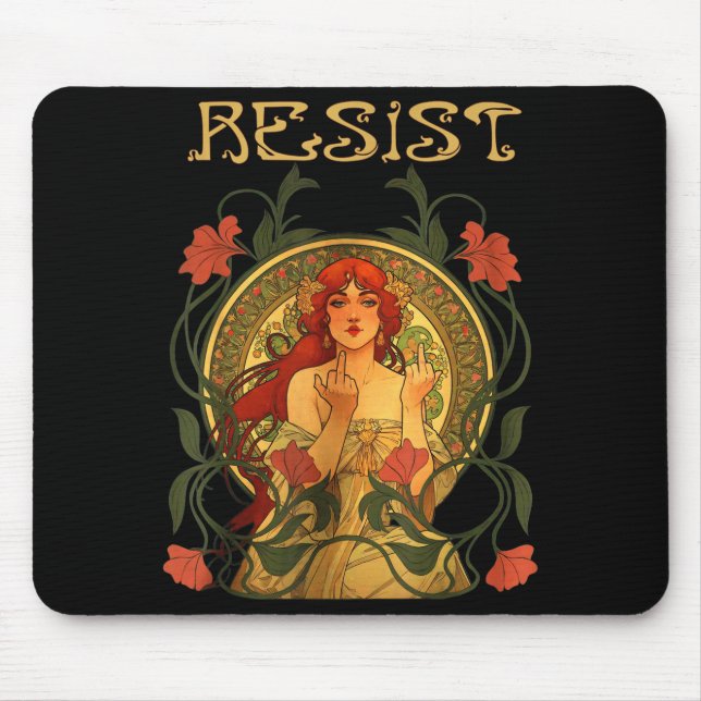 Mousepad Resist Art Nouveau Mucha Anti-trump Women Feminist (Frente)