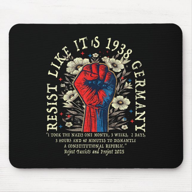 Mousepad Resiste como se fosse 1938 Alemanha Floral Boho En (Frente)