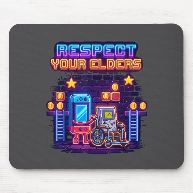 Mousepad Respect Your Elders Retro Gaming Funny Gamer Contr (Frente)