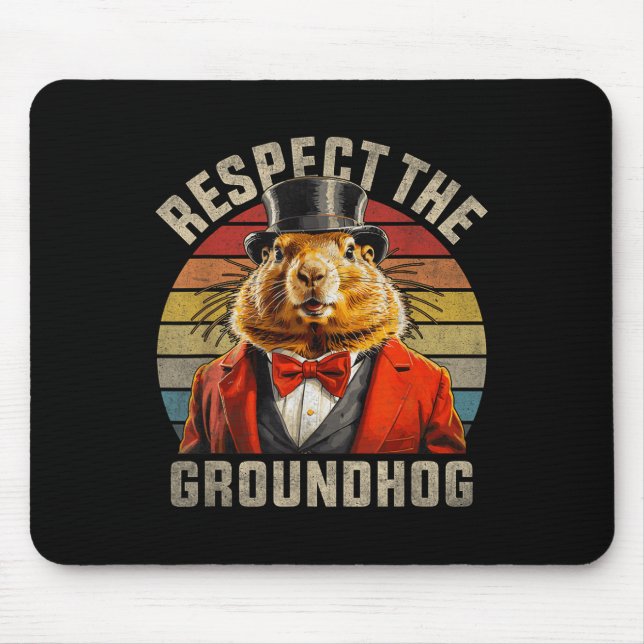 Mousepad Respeite O Groundhog Ground Hog Retro Sunset Groun (Frente)