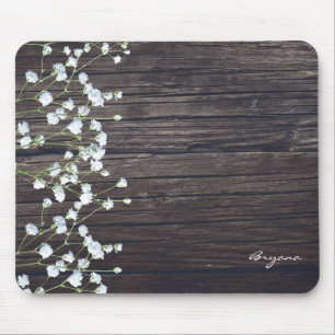 Mousepad Respiração de Bebê Floral & Madeira Rústica Escura