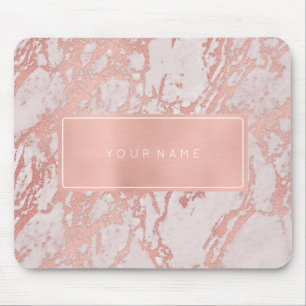 Mousepad Retangular branco de mármore metálico Dourado do