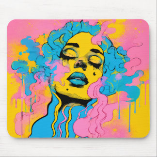 Mousepad Retrato Colorido de Mulher Psicodélica Impressão d