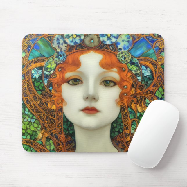 Mousepad Retrato da Bela Mulher em Estilo de Vidro Estido (Com mouse)