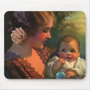 Mousepad Retrato da família do dia das mães do vintage co