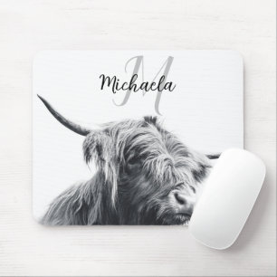 Mousepad Retrato da vaca em terras altas monograma inicial