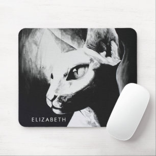 Mousepad Retrato de Animal Gato Esfinge Sem Pelo Preto e Br