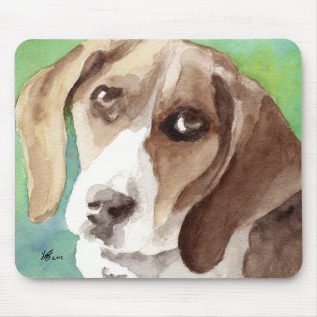 Mousepad Retrato de Beagle em aquarela (Frente)