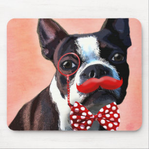Mousepad Retrato de Boston Terrier com Arco Vermelho e 3
