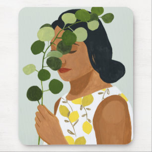 Mousepad Retrato de Botânica - Mulher com Greenery