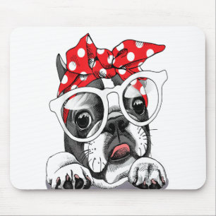 Mousepad Retrato De Bulldog Francês Em Um Bloco De Cabeça
