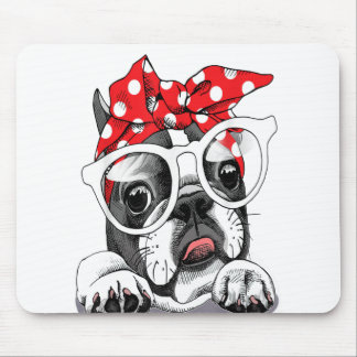 Mousepad Retrato De Bulldog Francês Em Um Bloco De Cabeça