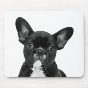 Mousepad Retrato de Bulldog Francês Negro e Branco