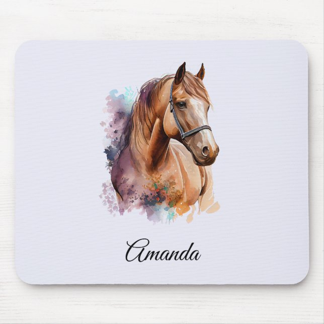 Mousepad Retrato de cabeça de cavalo marrom em aquarela (Frente)