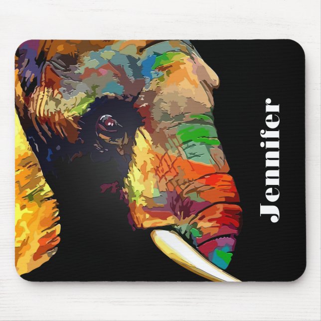 Mousepad Retrato de Cabeça de Elefante Colorido Negrito Per (Frente)