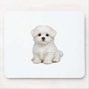 Mousepad Retrato de Cachorrinho Maltês Branco Fofinho Amant