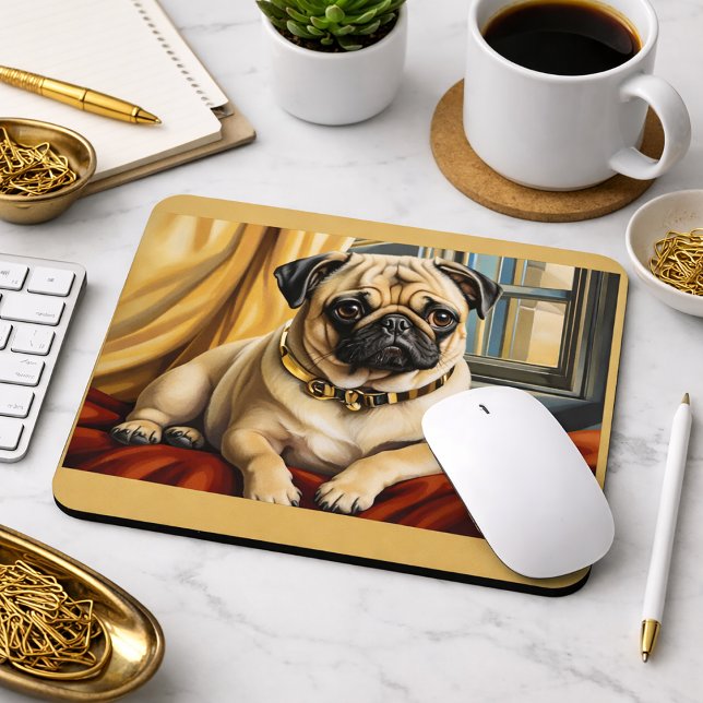Mousepad Retrato de Cachorro Pug Presentes para Donos de Pu (Criador carregado)