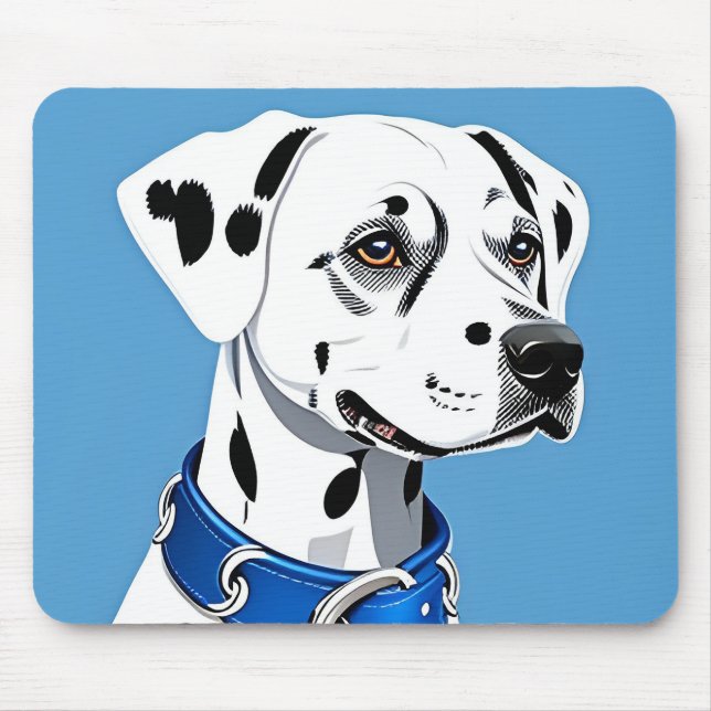 Mousepad Retrato de Cão Dálmata com Coleira Azul (Frente)