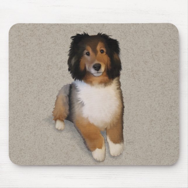 Mousepad retrato de cão mestiço de Sheltie (Frente)