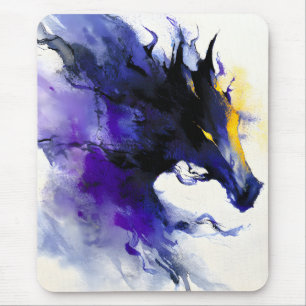 Mousepad Retrato de Cavalo Preto em Aquarela Abstrata