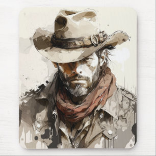 Mousepad Retrato de Cowboy Ocidental pintando cavalos histó