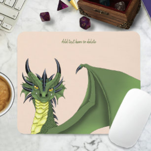 Mousepad Retrato de Dragão Fofo Verde Fantasia Pêssego