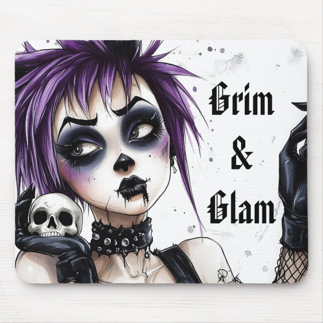 Mousepad Retrato de Garota Gótica - Grim & Glam (Frente)