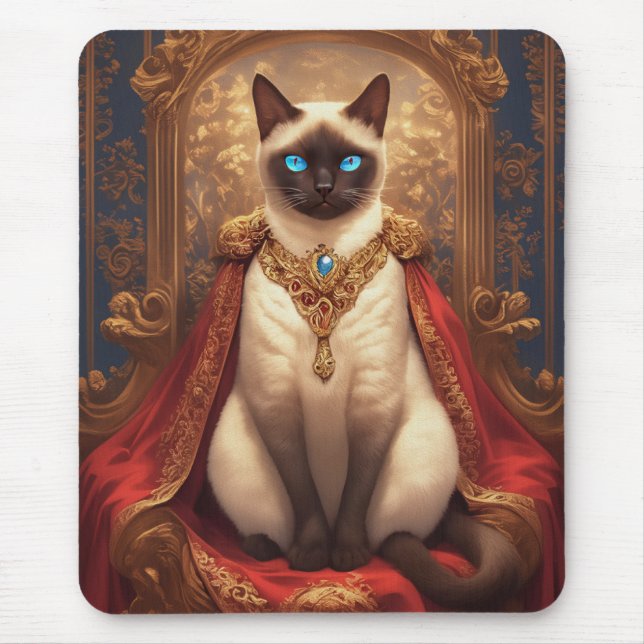 Mousepad Retrato de Gato Majestoso Real Siamês (Frente)
