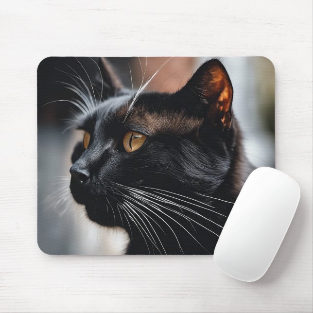 Mousepad Retrato de Gato Negro (Com mouse)