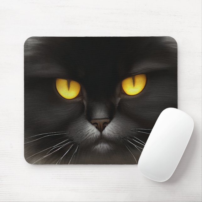 Mousepad Retrato de Gato Pérsico Preto e Irritado (Com mouse)