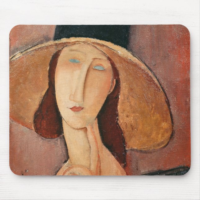 Mousepad Retrato de Jeanne Hebuterne em um grande chapéu (Frente)