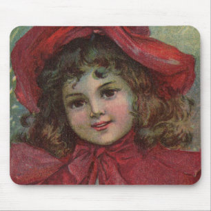 Mousepad Retrato de Menina com Chapéu Vermelho de Natal Vit