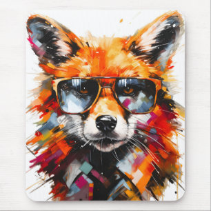 Mousepad Retrato de óculos de sol de raposa abstrata Pop Ar