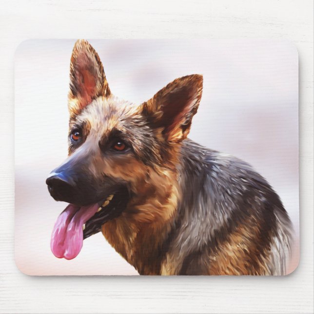 Mousepad Retrato de pintura de óleo de cão german shepherd (Frente)