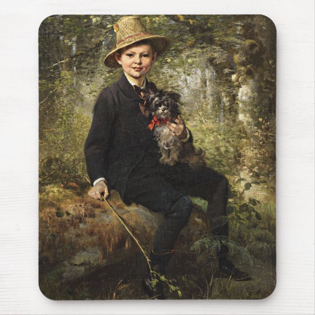 Mousepad Retrato de um Menino com Cachorro em Floresta (Kna (Frente)