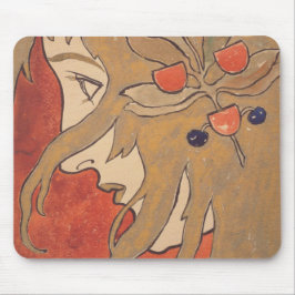 Mousepad Retrato de uma Bela Menina em Vermelho (Art Nouvea