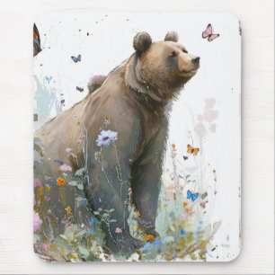 Mousepad Retrato De Urso Cinza Pintando Arte Selvagem
