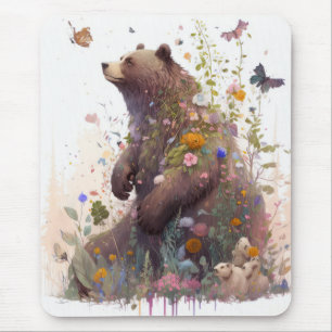 Mousepad Retrato De Urso Cinza Pintando Arte Selvagem